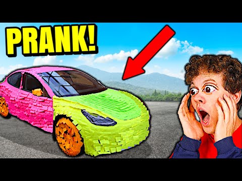 5,000 Sticky Notes På David's Tesla!! *PRANK*