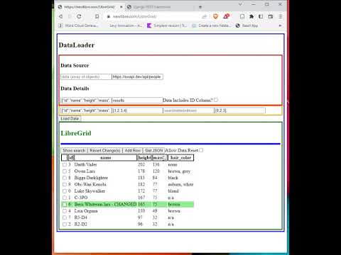 LibreGrid (React component) Loads Star Wars API data