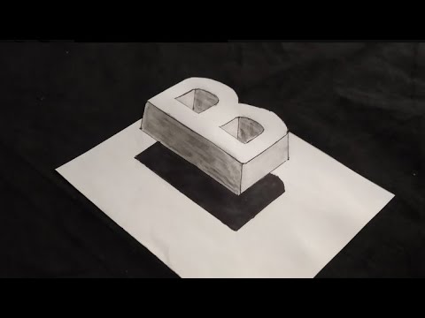 Very Easy!! How To Drawing 3D Floating Letter "B" - Anamorphic Illusion - 3D Trick Art on paper