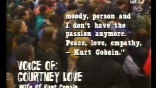 Cobain's suicide note read by Courtney Love + talking at candlelight vigil