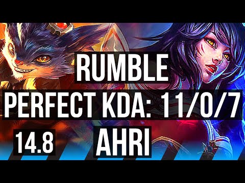 RUMBLE vs AHRI (MID) | 11/0/7, 71% winrate, Quadra, Legendary | KR Master | 14.8