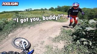 Son’s first time on a track | Lucky finish line crash | Roosting my buddies (Hilarious)