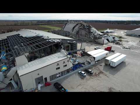 LEACHVILLE, AR damage from quad-state tornado drone survey. Cotton thrown everywhere