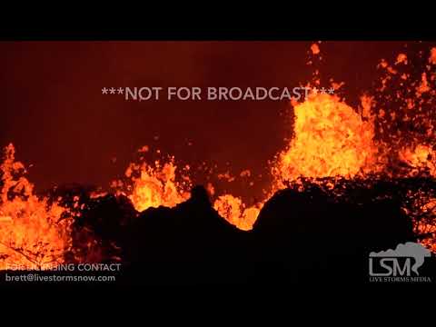 5-19-2018 Kapoho, Hi Kilauea volcano eruption, Incredible shots of lava river from top of tower 4k