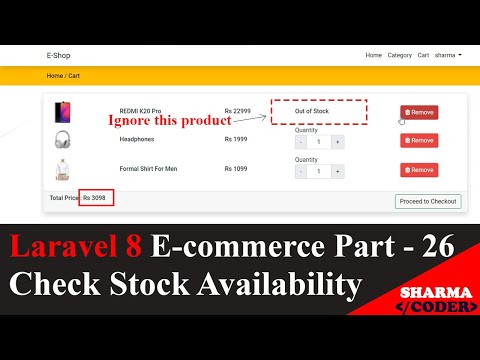 Laravel 8 E com Part 26 | How to check stock availability | Stock validation in checkout page