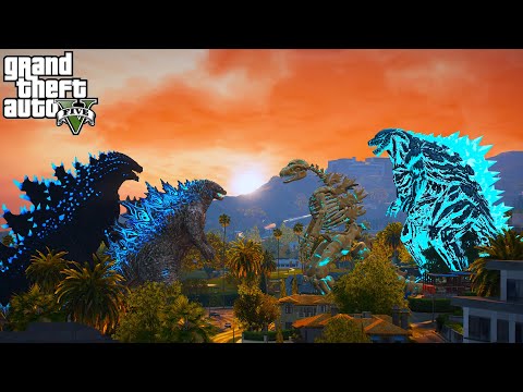 Atomic Godzilla and Godzilla BOB vs Skeleton Godzilla and Godzilla Earth- GTA V Mods