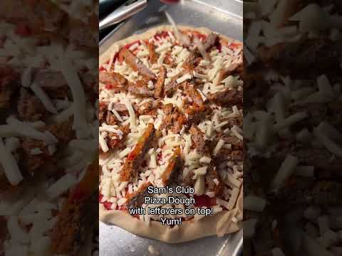 $1.18 Pizza Dough at Sam’s Club with leftover Marinara Burgers on top. #meatballpizza #pizza #dinner