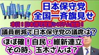 【日本保守党】日本保守党全国一斉旗見せ/保守党新システム始動/議員削減で島田氏の見解/自維連立！その時玉木氏は？/議員定数削減で保守党の議席はどうなる？