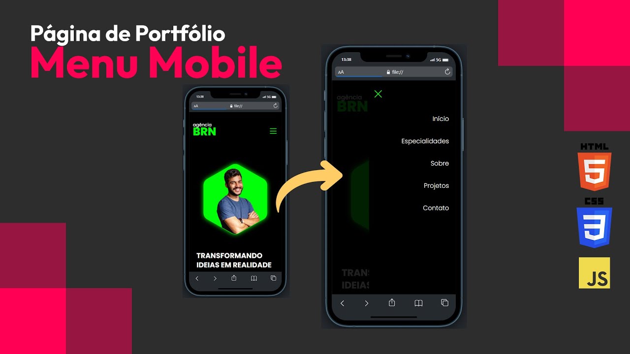 Como criar um menu mobile lateral - Portfólio com HTML e CSS - Bônus