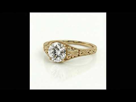 Vintage Filigree Lab Grown Diamond Ring | Round cut Lab Diamond Engagement Ring