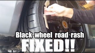 Repairing scratched, curb rash black wheels on Porsche and Land rover