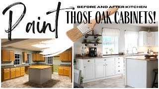 Oak Kitchen Makeover ~ Painting Oak Cabinets ~ Kitchen Cabinet Makeover ~ Before and After Kitchen