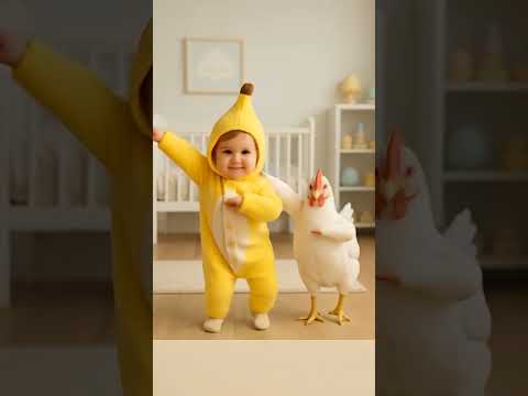 Adorable Baby & Cute Chicken Banana Dance Challenge 🐥😂