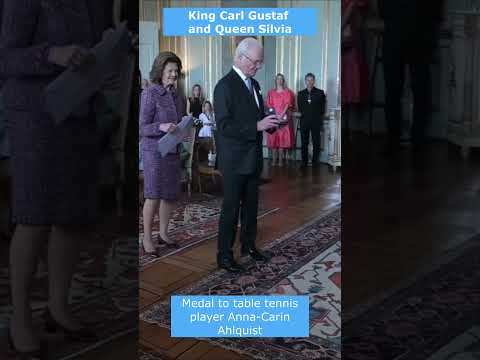 Anna-Carin Ahlquist gets medal from King Carl Gustaf and Queen Silvia of Sweden