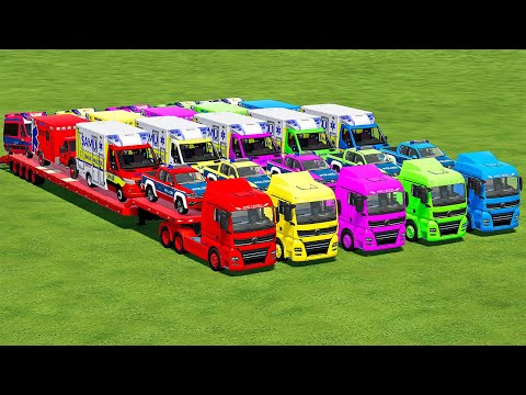 TRANSPORTING POLICE, AMBULANCE & MERCEDES CARS WITH VOLKSWAGEN TRUCKS!  Farming Simulator 22