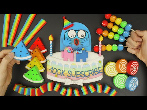Funny Mukbang Celebration Cake 100.000 Subscribers | Among us Mukbang Animation @DONA 도나