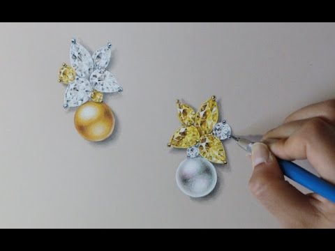 Jewelry rendering - Yellow Combo Pearl & Diamond E