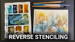 WATERCOLOR Floral & Reverse Stenciling - relaxing real time painting process - 360