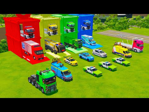 ALL POLICE VEHICLES, EMERGENCE AND RESCUE TRUCK TRANSPORT TO GARAGE WITH MAN TRUCK - FS22