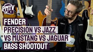 Video thumbnail for Fender Bass Comparison -  Precision vs Jazz vs Mustang vs Jaguar Bass - What's The Difference? by PMTVUK
