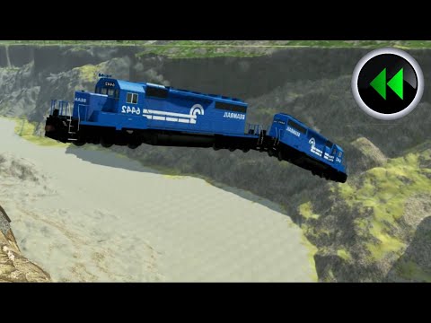 Reverse Trains vs Cliff #2 - Beamng Drive - Reverse Beamng Drive
