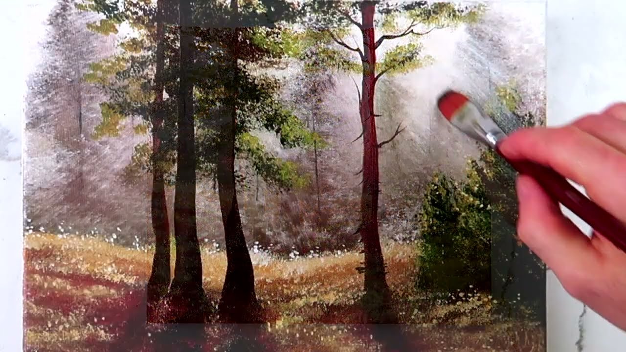 Pine Trees in Sunlight | Acrylic Step by Step Painting Techniques