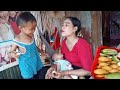 Lifestyle Natural In Cambodia Beautiful Mom And Son Mouth Watering With Fruit Happy Family