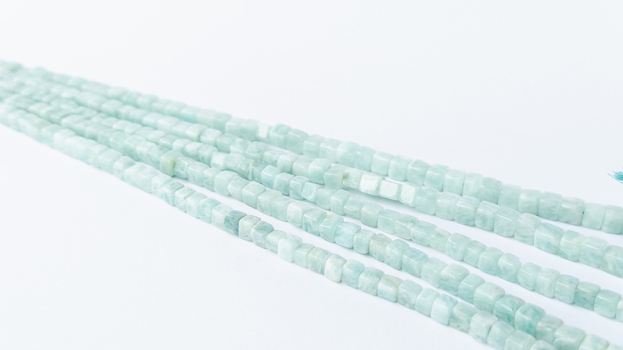 Amazonite | Smooth Cube | Various 4-4.7mm Bead Size | 20cm Strand Length video