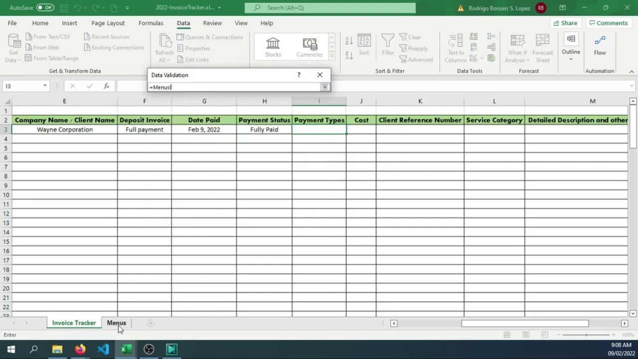 Excel Exercise 1: Creating an Invoice Tracker