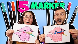 5 MARKER CHALLENGE MIT DANIA & KAAN! Pinkes Pikachu & süße Katze mit Burger!