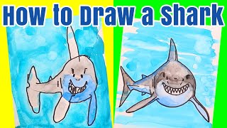 How to Draw a Happy Shark Kids Watercolor Tutorial