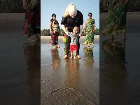 Medhansh playing with water at Perupallem beach