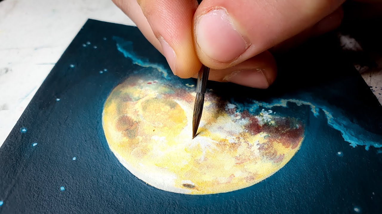 GOUACHE MOON PAINTING TIMELAPSE.