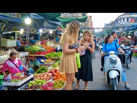 Evening Scene In Cambodia Traditional Market See Lifestyle Vendor & More