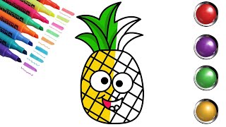 Cute Pineapple Step by Step | Easy Drawing for Kids 🍍🎨