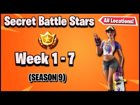 All SECRET BATTLE STAR LOCATIONS WEEK 1 to 7 !! Fortnite Season 9 !!