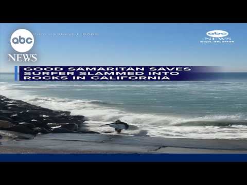 Woman saves surfer slammed into rocks in California