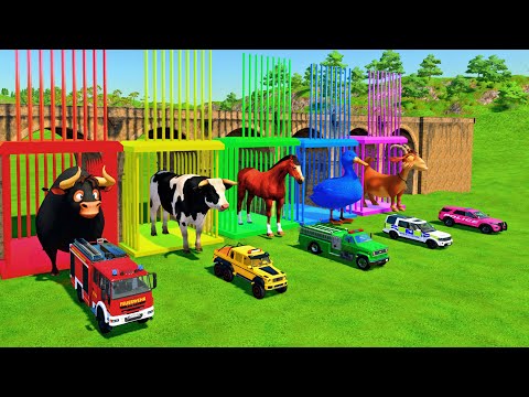 TRANSPORTING FERDINAND COWS, DAIRY COWS, HORSES, DUCKS, GOATS WITH POLICE CARS! Farming Simulator 22