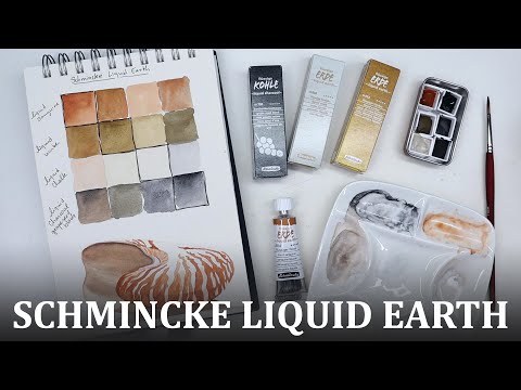 Schmincke Liquid Earth Swatches and REAL TIME painting ft  liquid charcoal