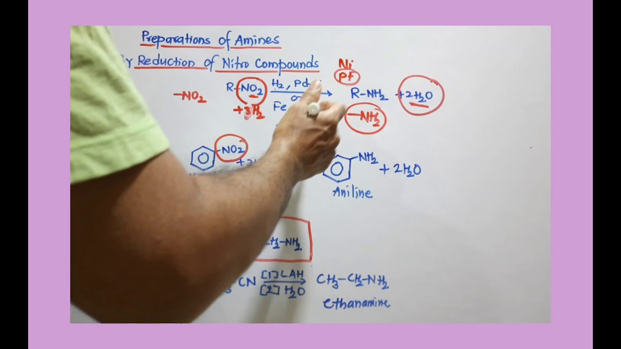 Preparations of amines: 1. By reduction of nitro compounds 2. By reduction of Nitriles