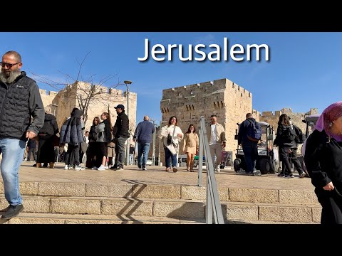 A walk through central Jerusalem to Jaffa Gate on a sunny day 25 January 2026