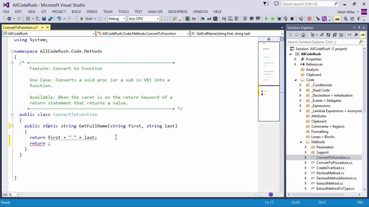 DevExpress CodeRush: Convert To Function