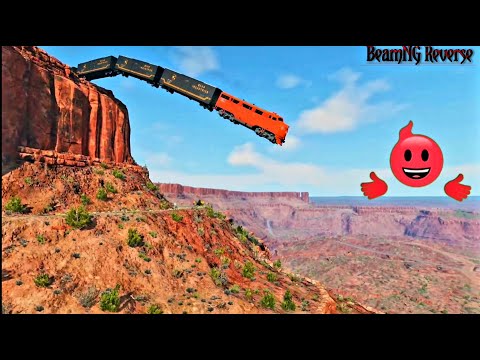 Reverse Trains vs Huge Cliff Crashes - BeamNG Drive || Trains Crashes Reverse
