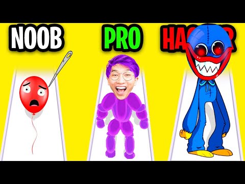 NOOB vs PRO vs HACKER In BALLOON POP RUNNER!? (ALL LEVELS!)