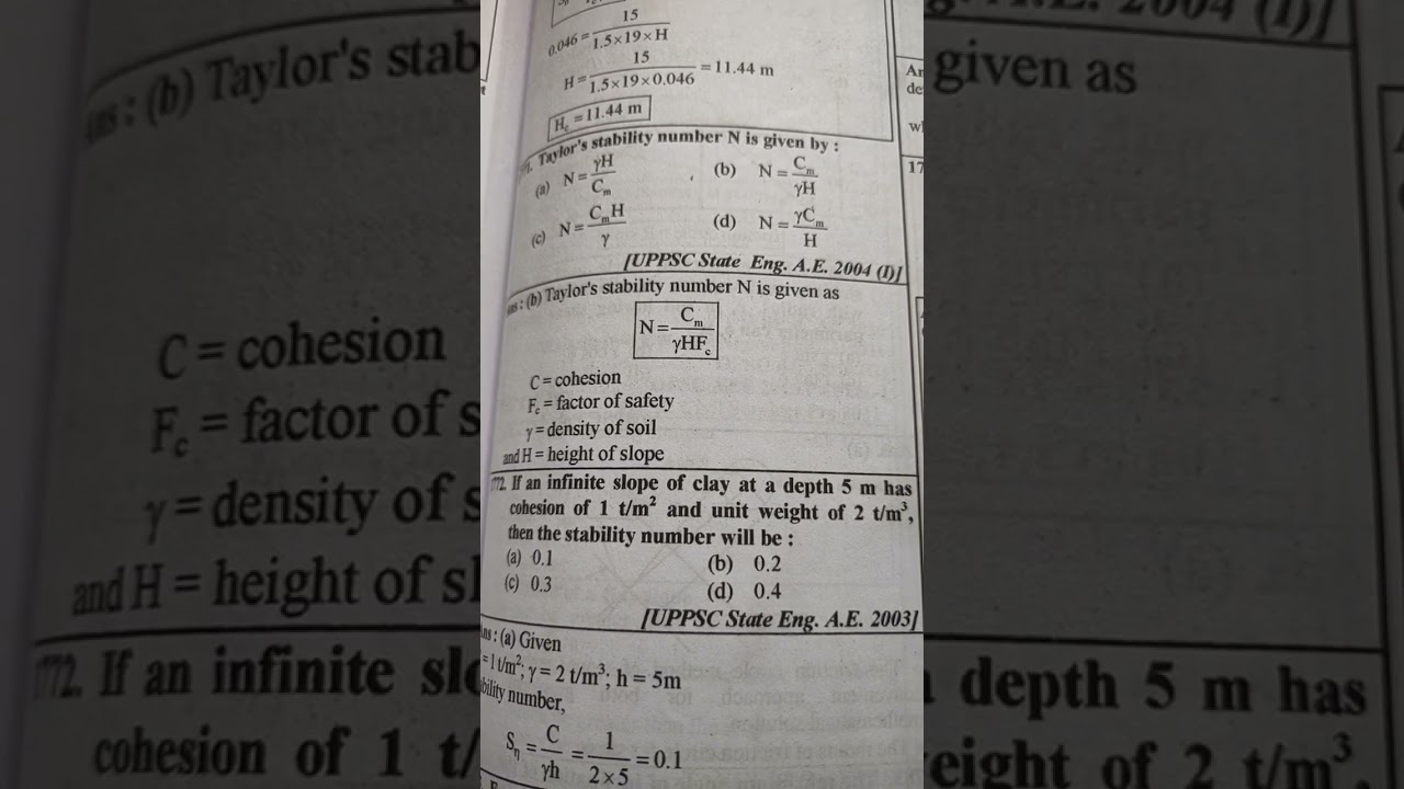 Taylor stability number N is given by? #geotechnical_engineering #soil mechanics #civilengineering