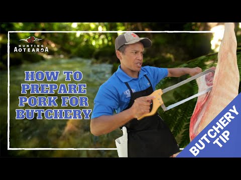 How to cut a hanging pig in half for butchery - Hunting Aotearoa Tip - Part 6