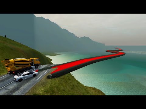 Impossible Snake Shape Bridge Crossing Cars Vs Deep Water - BeamNG.Drive