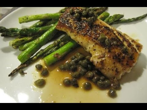 PAN FRIED STRIPED BASS WITH LEMON BUTTER CAPER SAUCE & BROCCOLI RABE