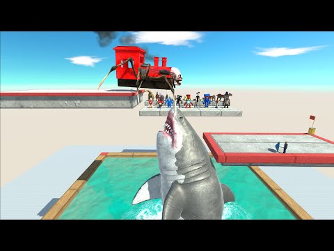 Who Will Fall When Jumping Over The Predator Fish Tank - Animal Revolt Battle Simulator