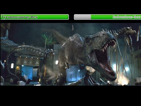 T-Rex & Raptors vs Indominus Rex with Healthbars / Final Fight